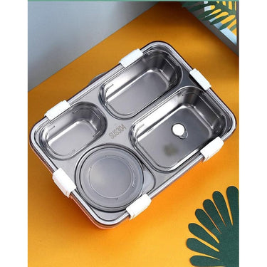 Stainless Steel 4 Compartment Lunch Box With Spoon & Chopsticks